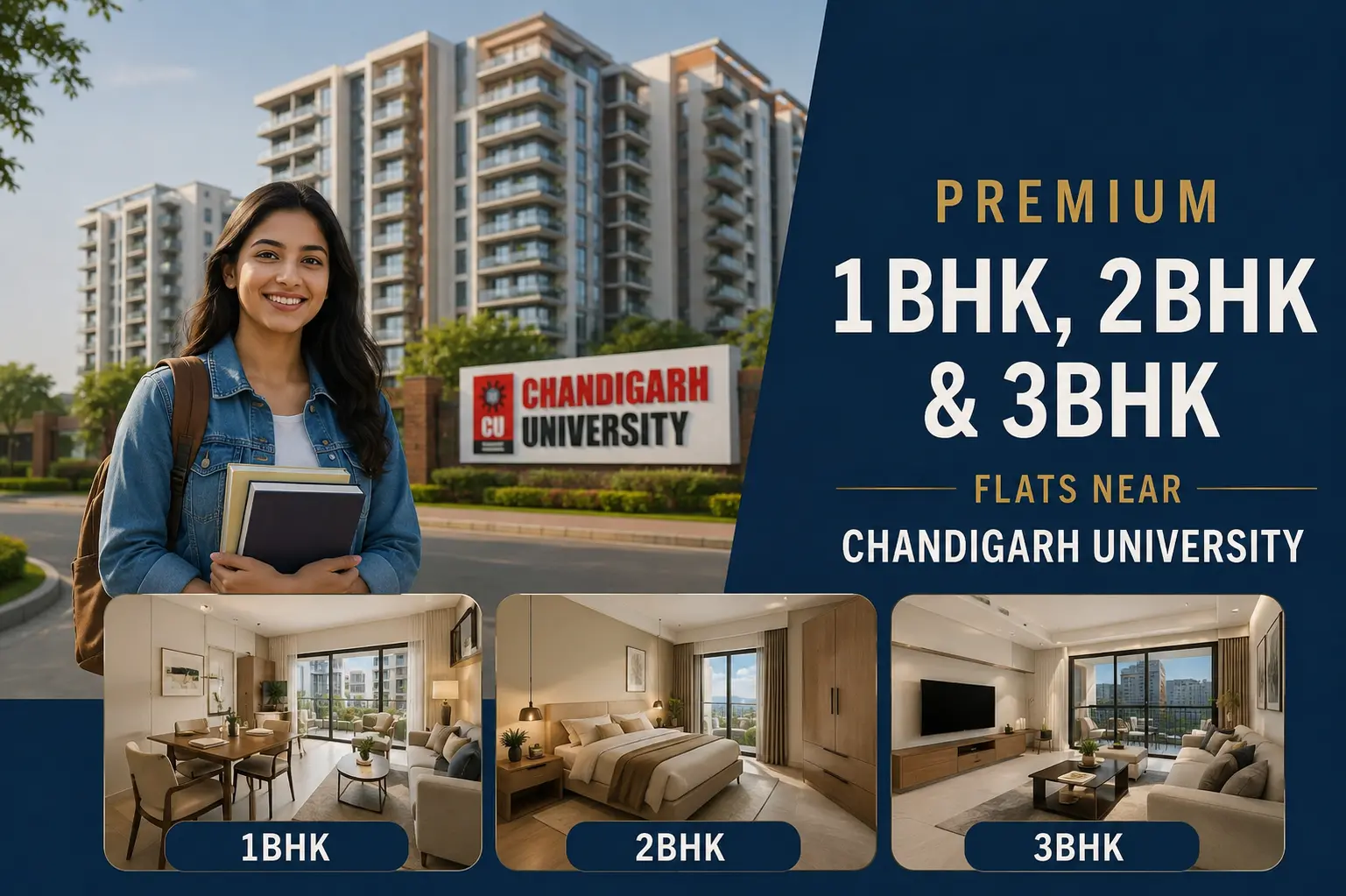 Premium 1BHK, 2BHK &amp; 3BHK Flats Near Chandigarh University